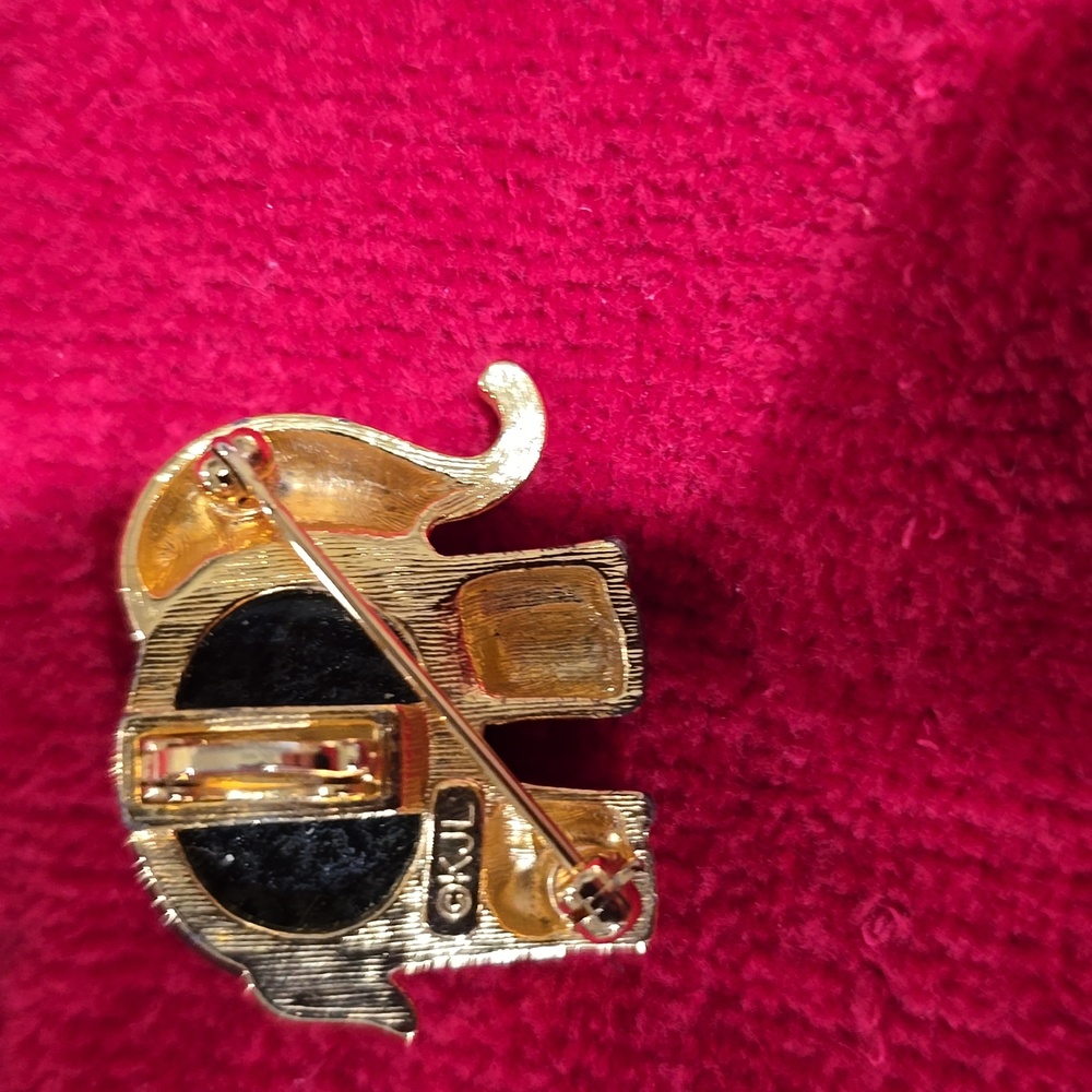 Gold Elephant Brooch with Black Stone by KJL - Picture 2 of 3